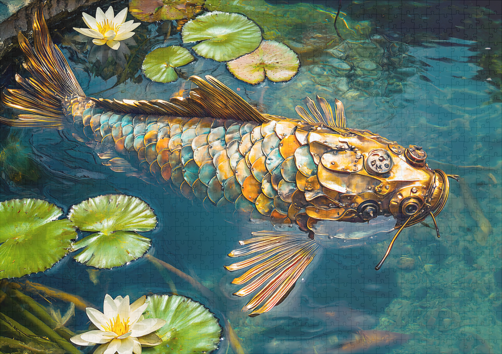 raxxa Premium-Puzzle: Metal Koi in Pond and water lilith – Image 2