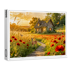 raxxa Premium-Puzzle: Poppy Field Cottage with Wooden Path