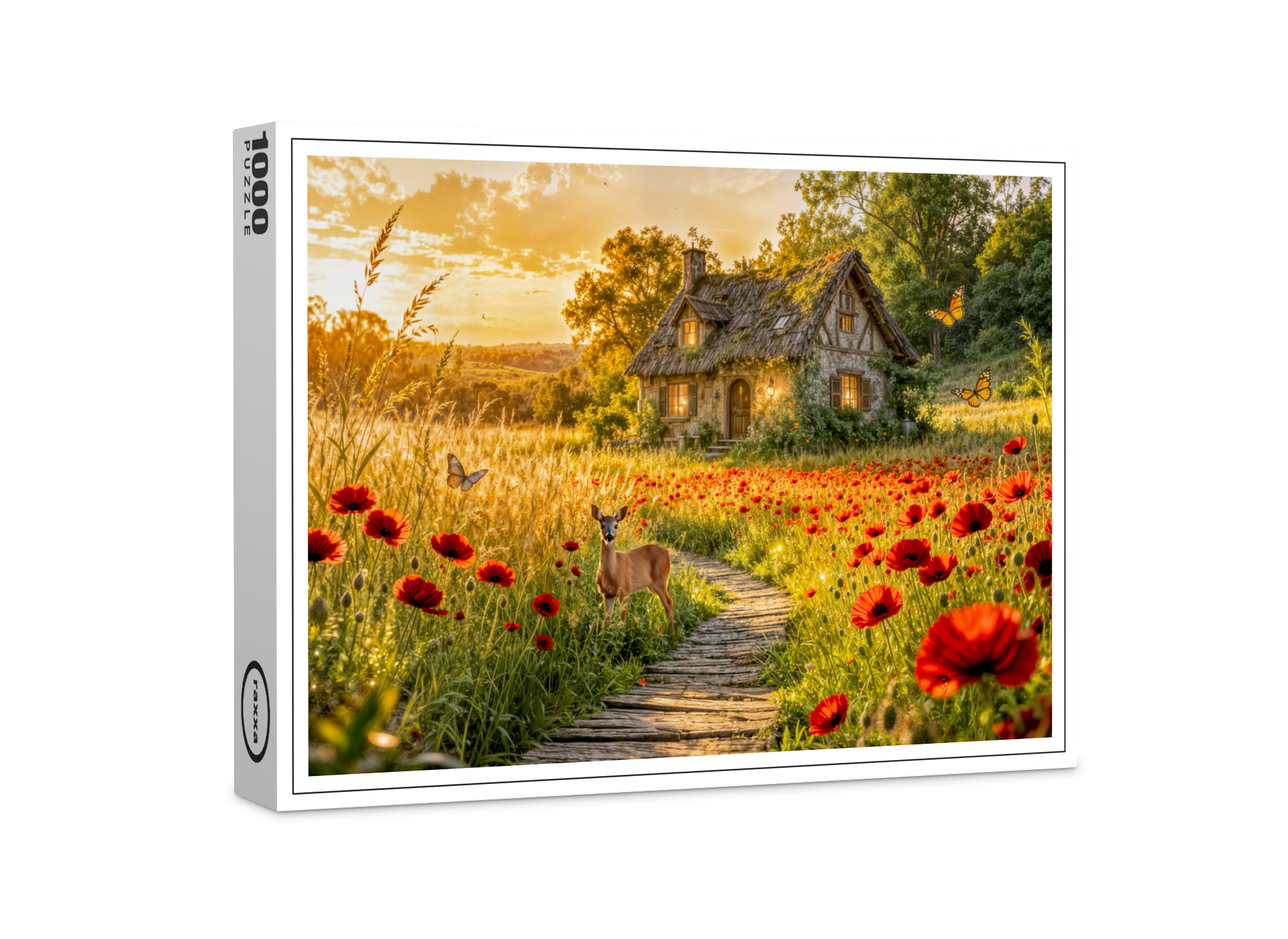 raxxa Premium-Puzzle: Poppy Field Cottage with Wooden Path