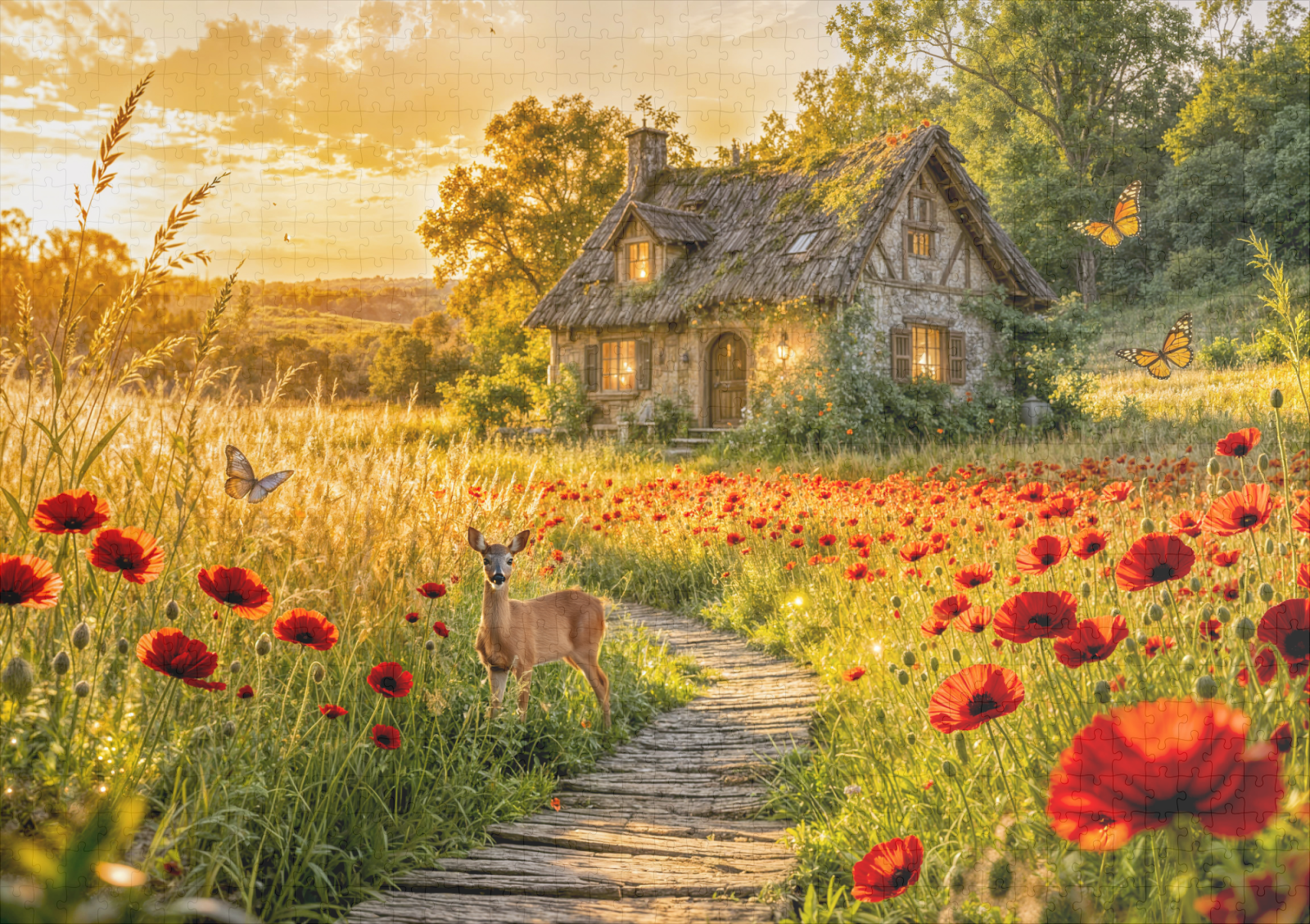 raxxa Premium-Puzzle: Poppy Field Cottage with Wooden Path - immagine 2