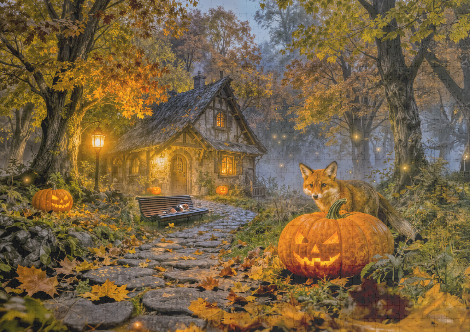 raxxa Premium-Puzzle: Halloween Forest Cottage with Fox – Bild 2
