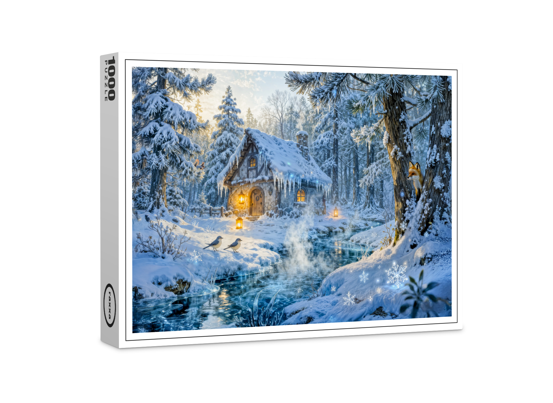 raxxa Premium-Puzzle: Winter Cottage by the Forest Stream