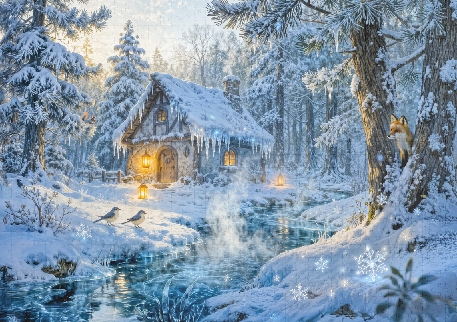 raxxa Premium-Puzzle: Winter Cottage by the Forest Stream – Bild 2