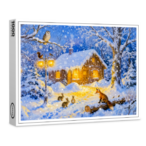 raxxa Premium-Puzzle: Winter Forest Cottage with Woodland Animals