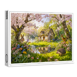 raxxa Premium-Puzzle: Cherry Blossom Cottage by the Garden Pond