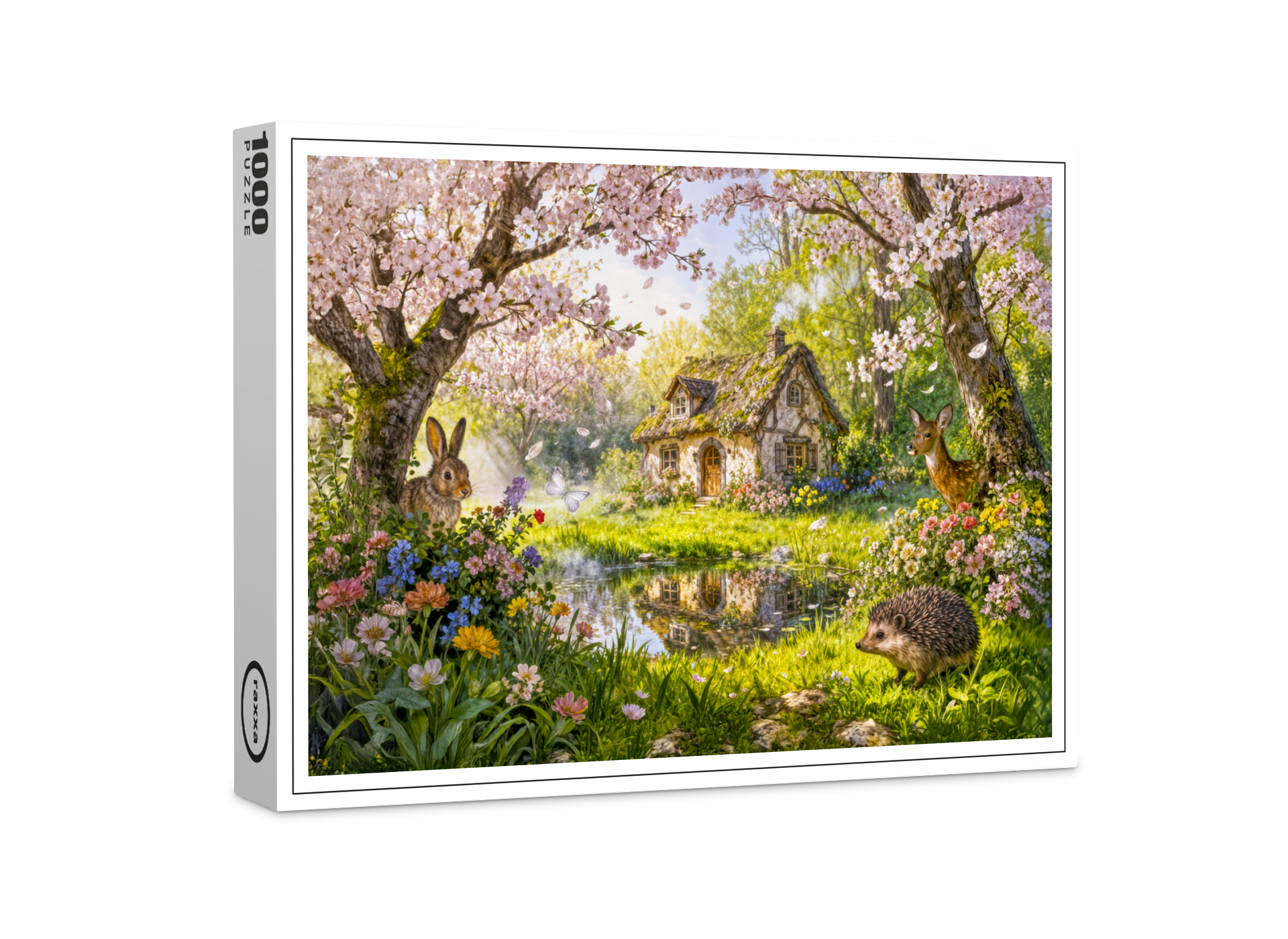 raxxa Premium-Puzzle: Cherry Blossom Cottage by the Garden Pond