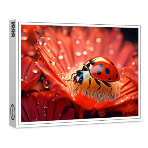 raxxa Premium-Puzzle: ladybug delicately exploring the intricate patterns of a blooming flower petal