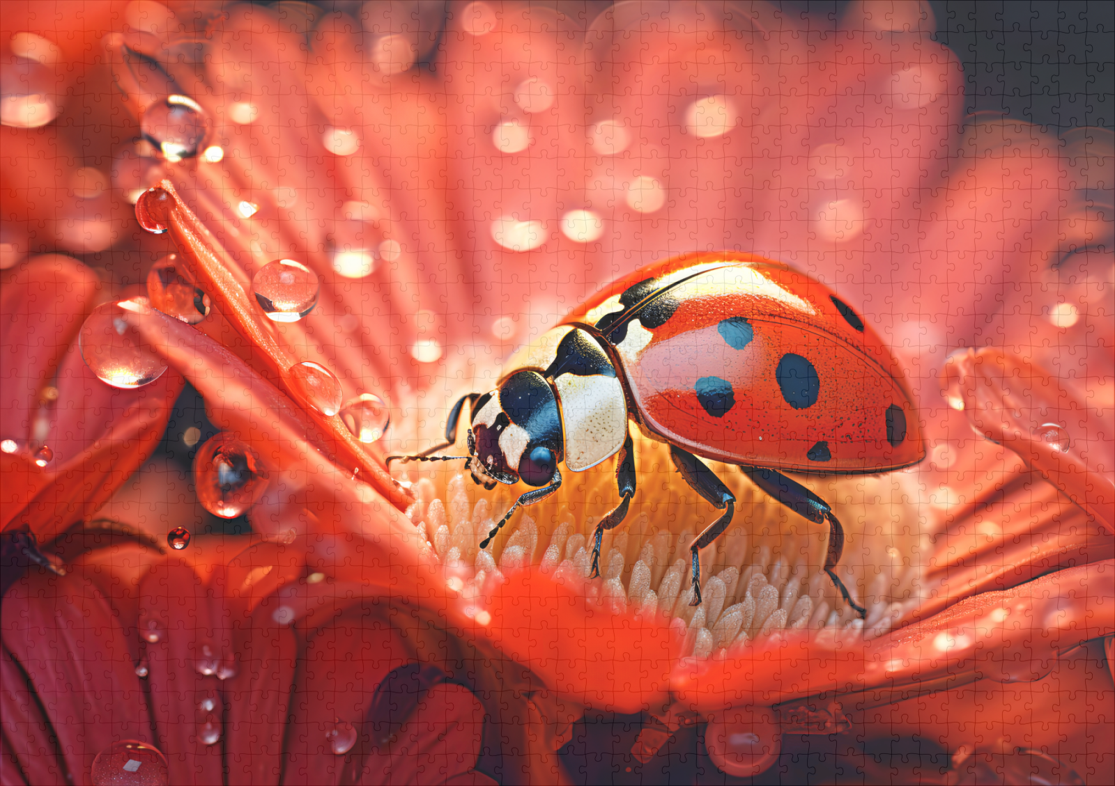 raxxa Premium-Puzzle: ladybug delicately exploring the intricate patterns of a blooming flower petal – Bild 2