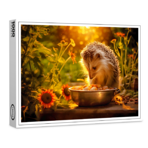 raxxa Premium-Puzzle: hedgehog indulging in cat food from the bowl