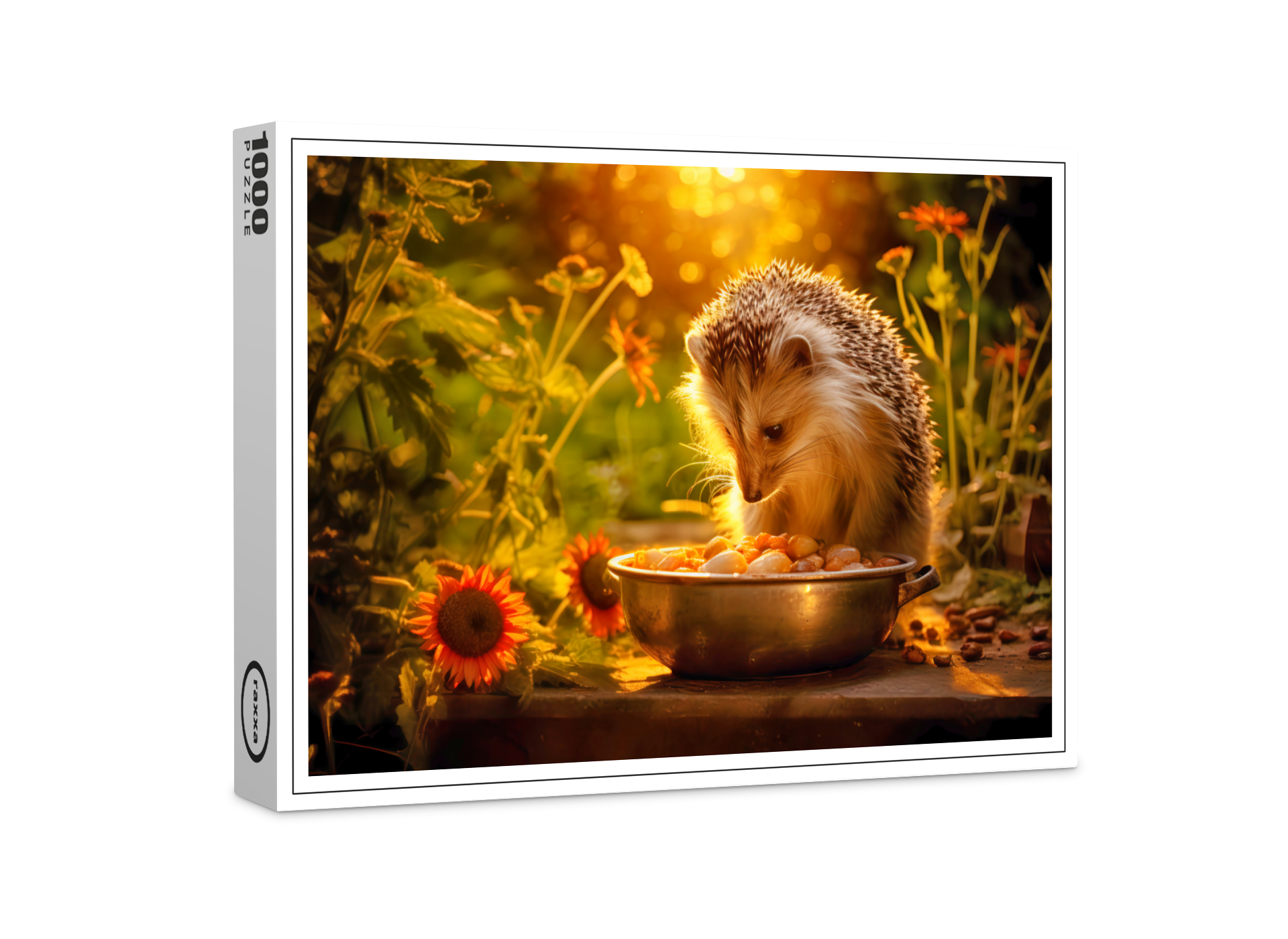 raxxa Premium-Puzzle: hedgehog indulging in cat food from the bowl