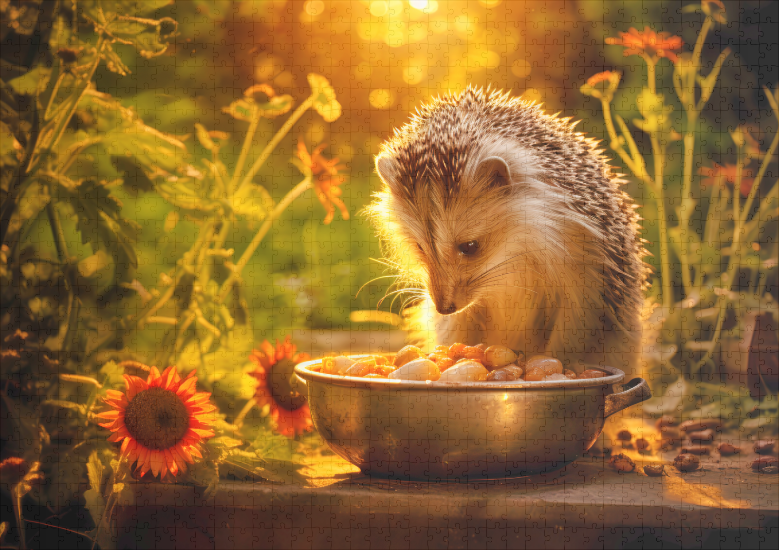 raxxa Premium-Puzzle: hedgehog indulging in cat food from the bowl - Imagen 2