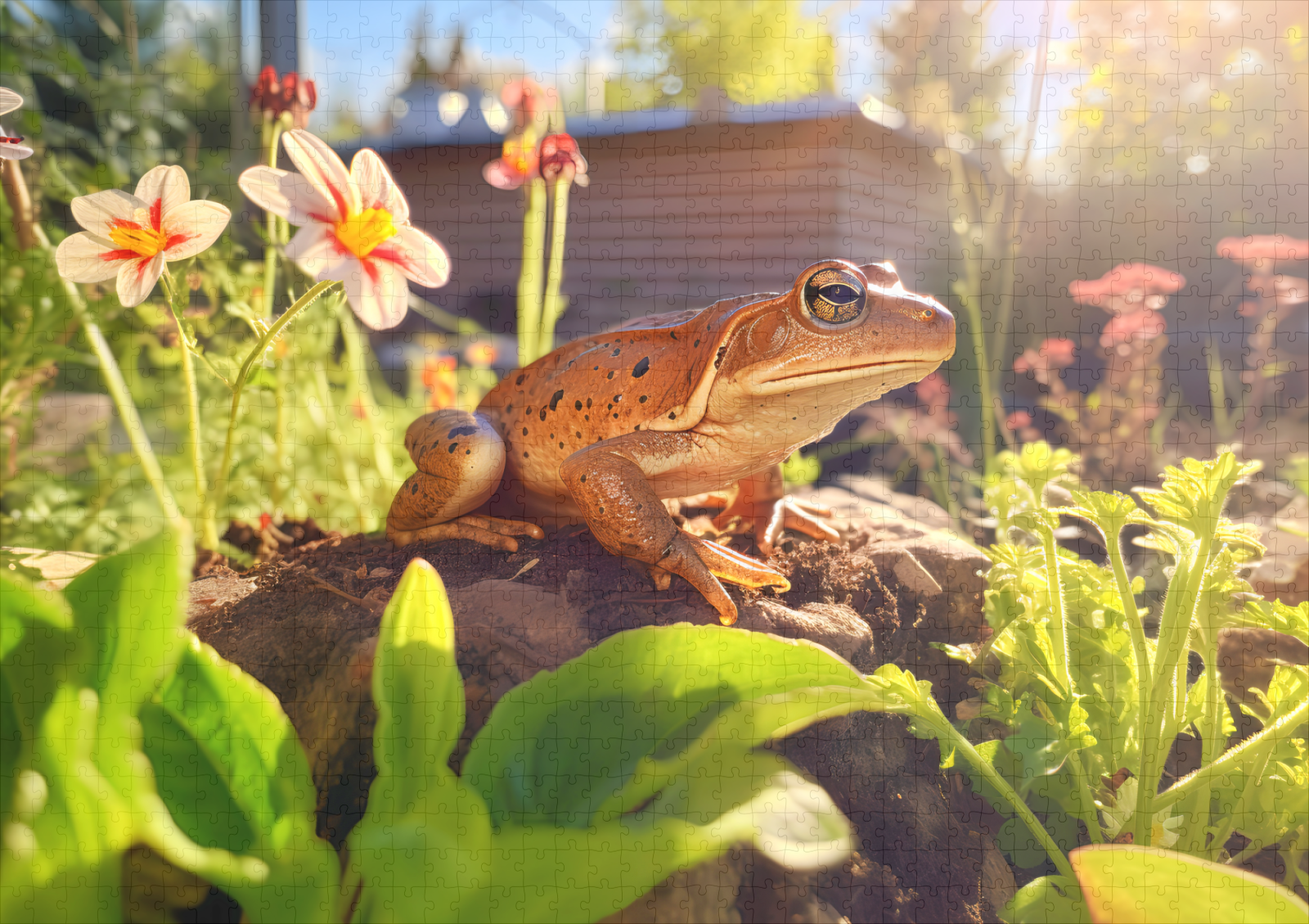 raxxa Premium-Puzzle: satisfied frog perched on a garden bed - immagine 2