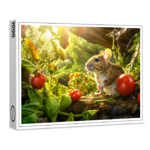 raxxa Premium-Puzzle: Little mouse in the backyard of garden between tomatos sitting in sun.
