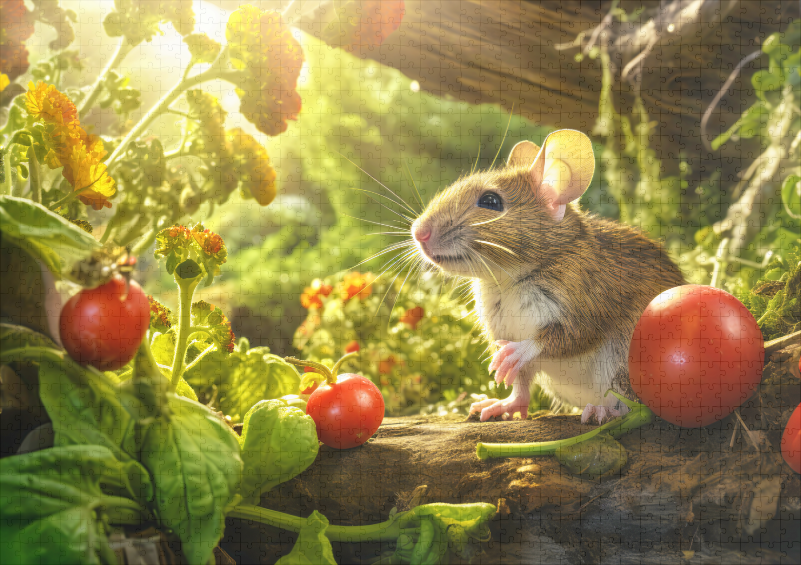 raxxa Premium-Puzzle: Little mouse in the backyard of garden between tomatos sitting in sun. – Image 2
