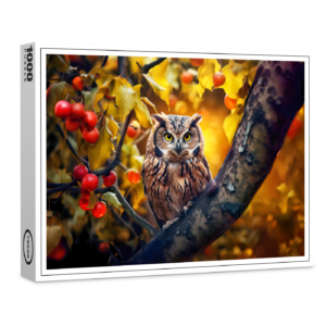 raxxa Premium-Puzzle: wise owl perched on a branch of apple tree