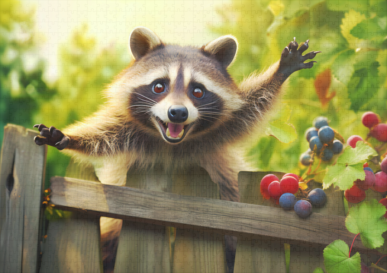 raxxa Premium-Puzzle: raccoon skillfully scaling a garden fence - Imagen 2