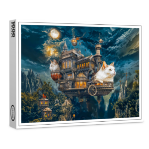 raxxa Premium-Puzzle: Flying castle cats Steampunk night