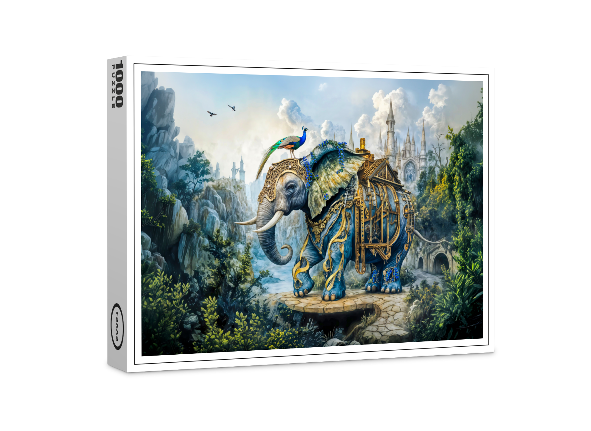 raxxa Premium-Puzzle: Steampunk floral elephant
