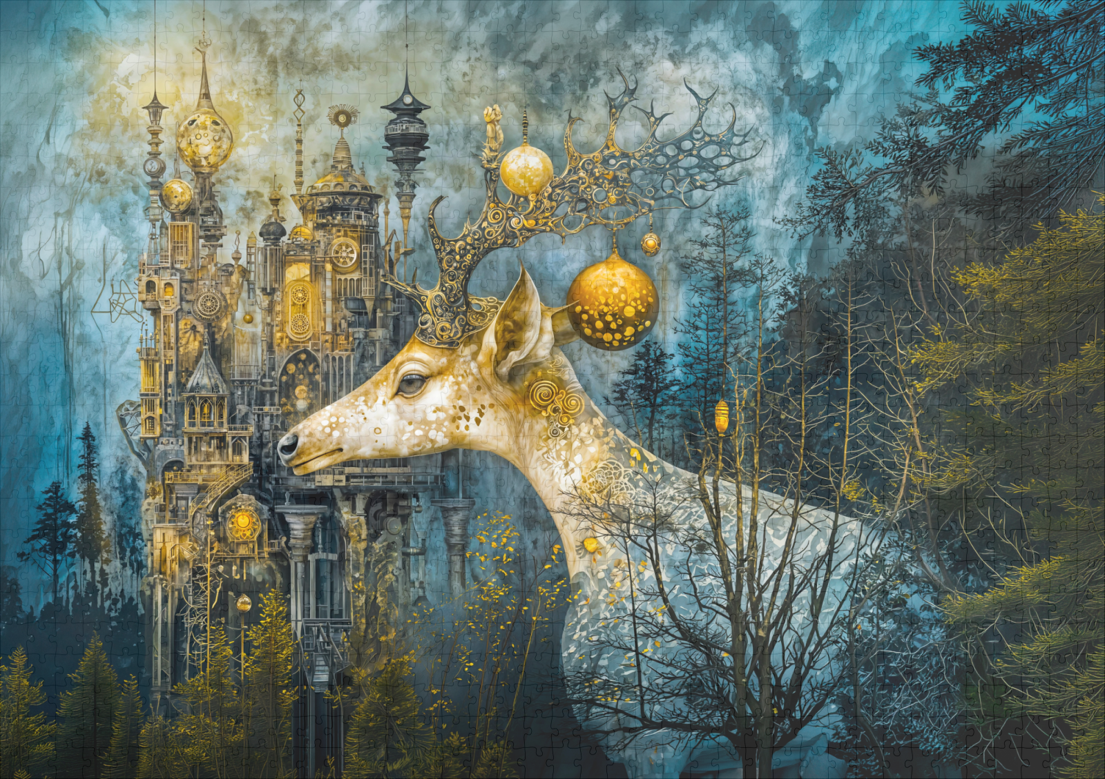 raxxa Premium-Puzzle: Flying castle cats Steampunk night – Bild 2