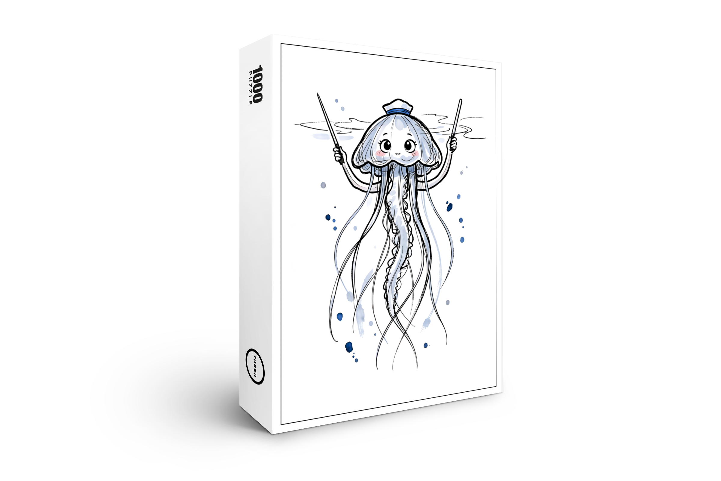 raxxa Premium-Puzzle: Jellyfish Conductor Leading Rhythm in Marine Ink Illustration