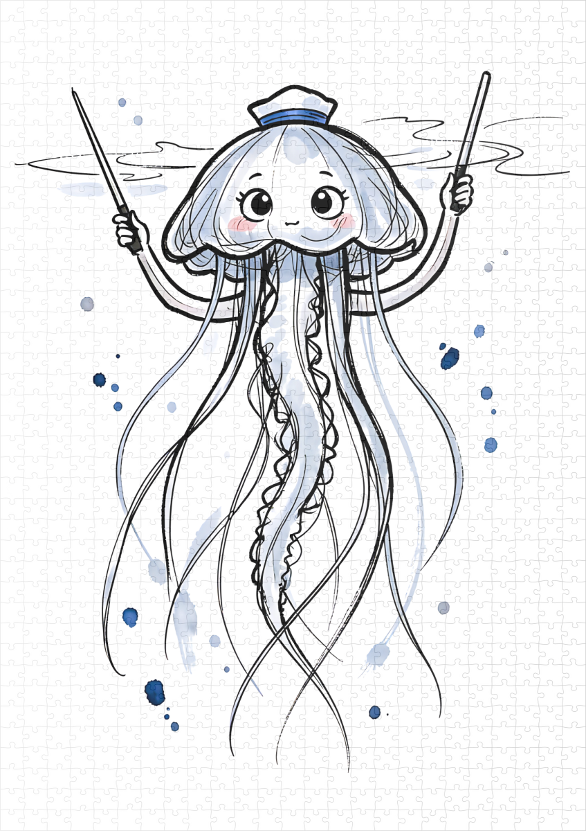 raxxa Premium-Puzzle: Jellyfish Conductor Leading Rhythm in Marine Ink Illustration – Bild 2