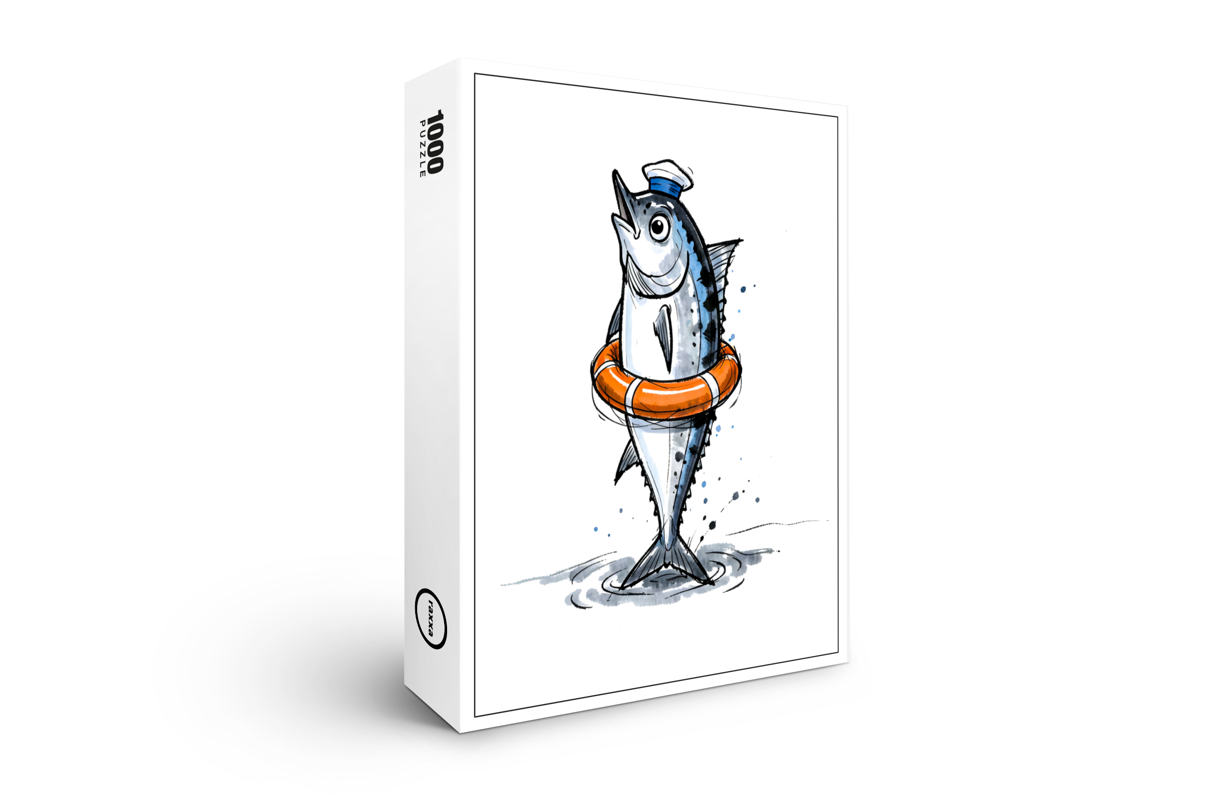 raxxa Premium-Puzzle: Herring with Lifebuoy in Marine Ink Illustration