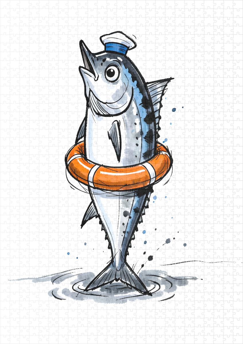 raxxa Premium-Puzzle: Herring with Lifebuoy in Marine Ink Illustration - immagine 2