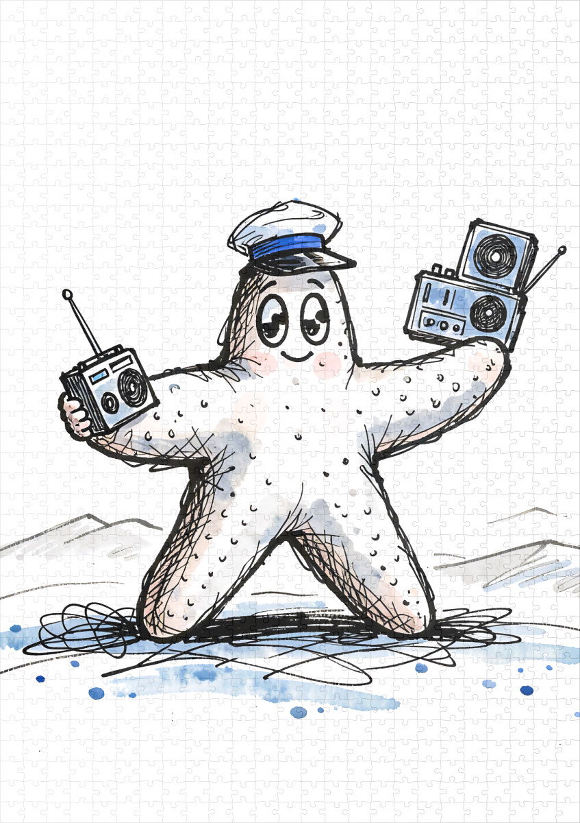 raxxa Premium-Puzzle: Starfish Grooving with Radios in Coastal Ink Illustration - immagine 2