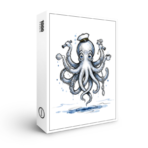 raxxa Premium-Puzzle: Octopus Juggling Anchors in Playful Marine Ink Illustration