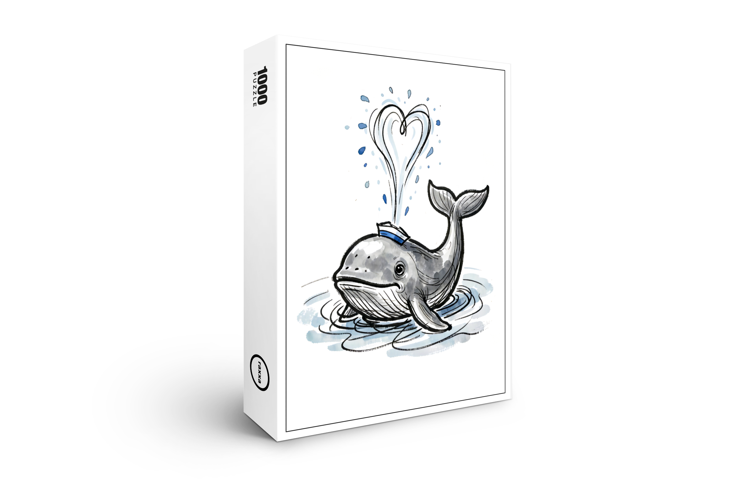 raxxa Premium-Puzzle: Joyful Whale Spraying Heart Fountain Marine Ink Illustration