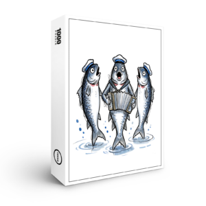 raxxa Premium-Puzzle: Cod Leading Chanty Choir in Marine Ink Illustration