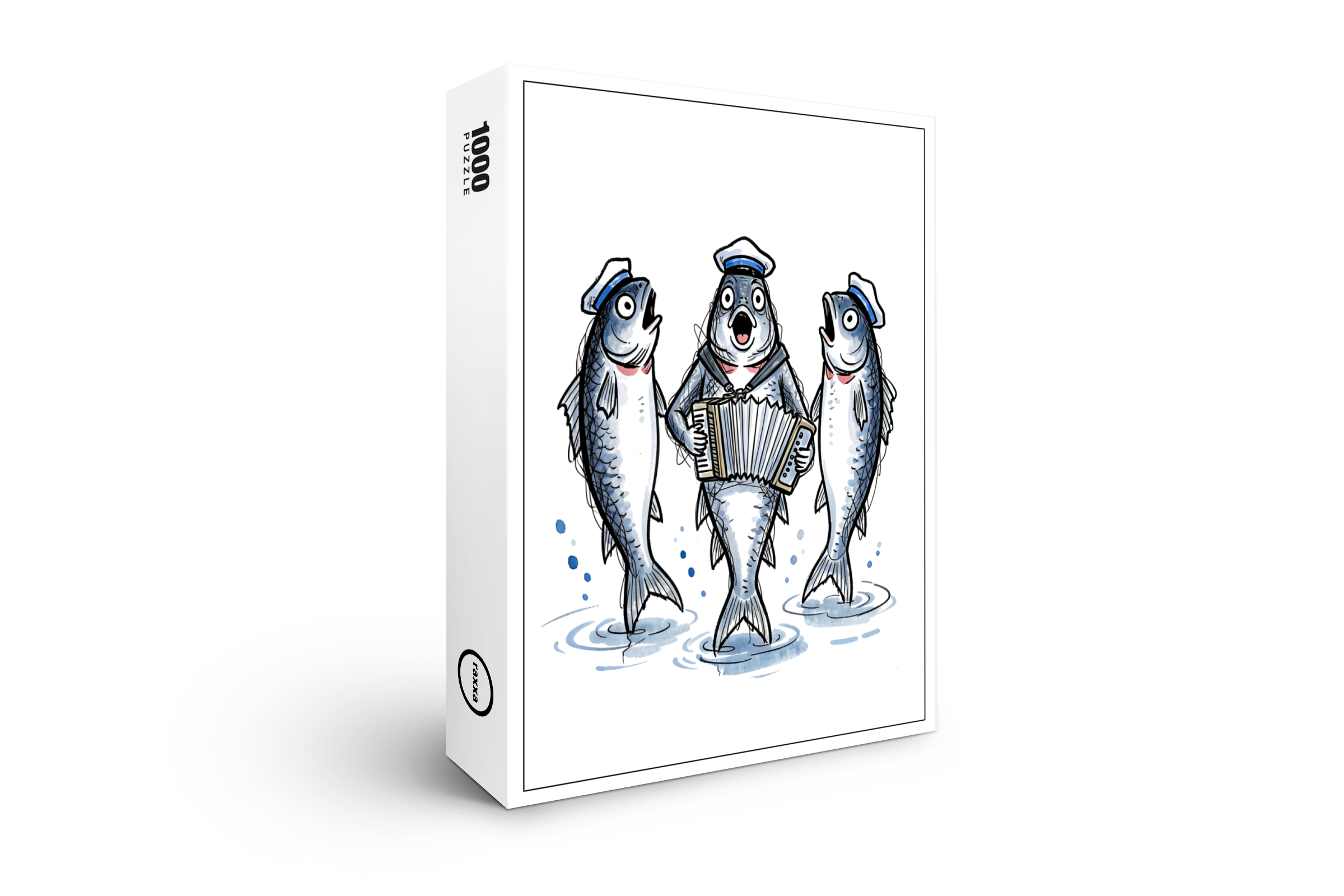 raxxa Premium-Puzzle: Cod Leading Chanty Choir in Marine Ink Illustration