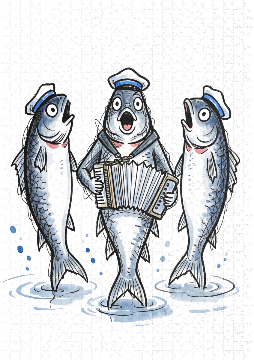 raxxa Premium-Puzzle: Cod Leading Chanty Choir in Marine Ink Illustration – Image 2
