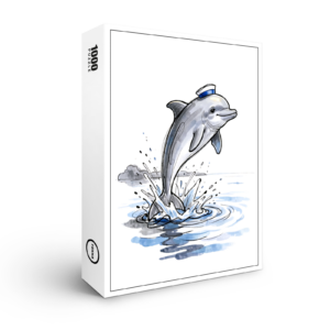 raxxa Premium-Puzzle: Playful Dolphin Leaping High in Marine Ink Illustration