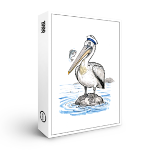 raxxa Premium-Puzzle: Pelican Standing Proud on Rock Ink Illustration