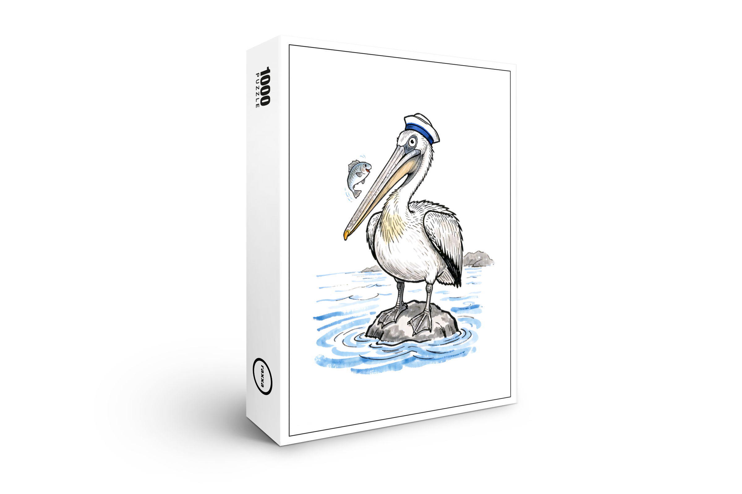 raxxa Premium-Puzzle: Pelican Standing Proud on Rock Ink Illustration