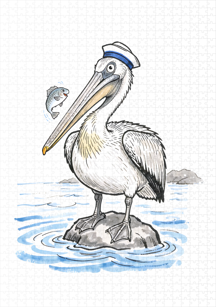 raxxa Premium-Puzzle: Pelican Standing Proud on Rock Ink Illustration - Imagen 2