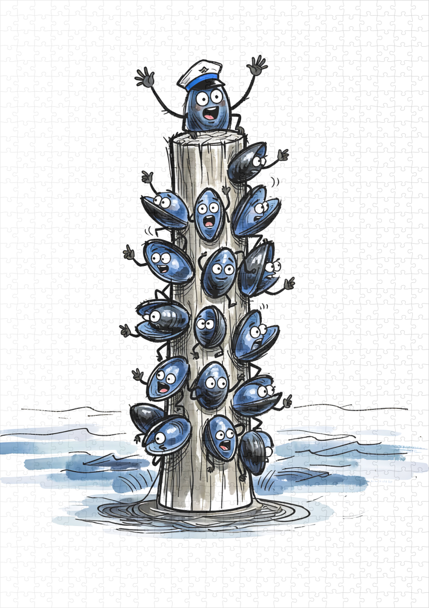 raxxa Premium-Puzzle: Chatty Mussel Gang Talking Together Marine Ink Illustration – Bild 2