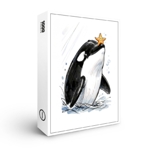 raxxa Premium-Puzzle: Orca Balancing Starfish Playfully Marine Ink Illustration
