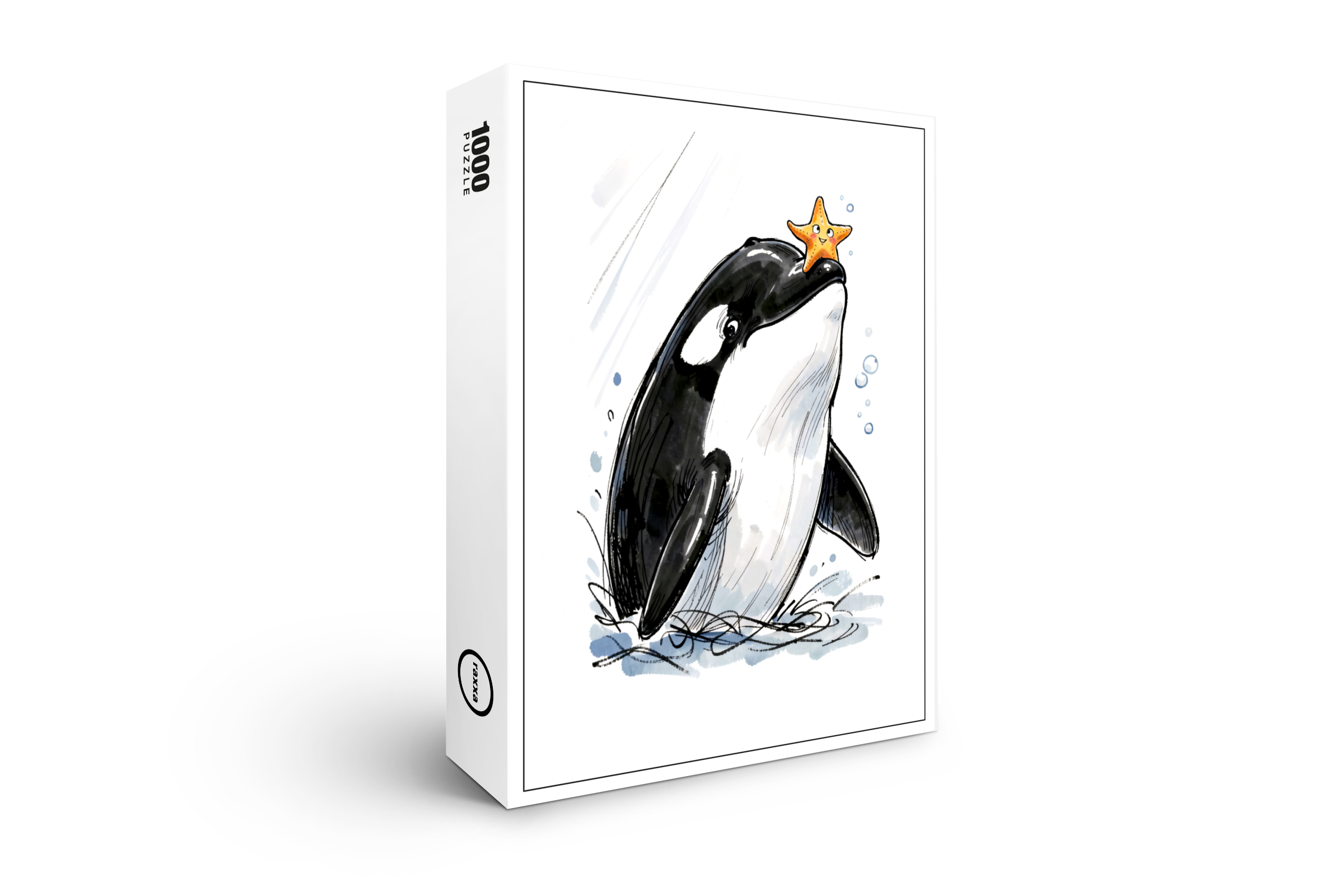 raxxa Premium-Puzzle: Orca Balancing Starfish Playfully Marine Ink Illustration