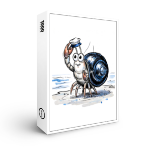 raxxa Premium-Puzzle: Hermit Crab Waving Cheerfully in Marine Ink Illustration