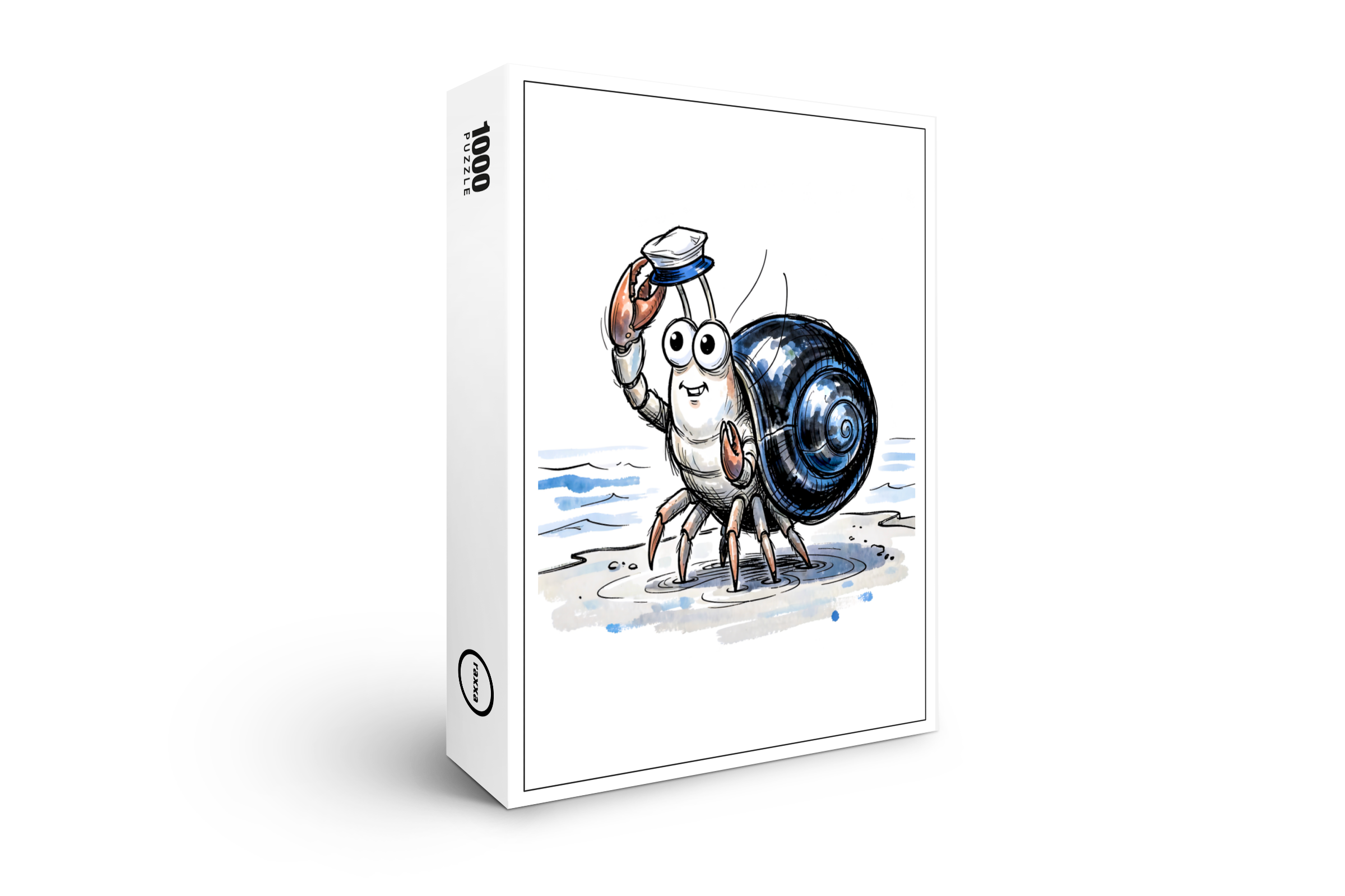 raxxa Premium-Puzzle: Hermit Crab Waving Cheerfully in Marine Ink Illustration