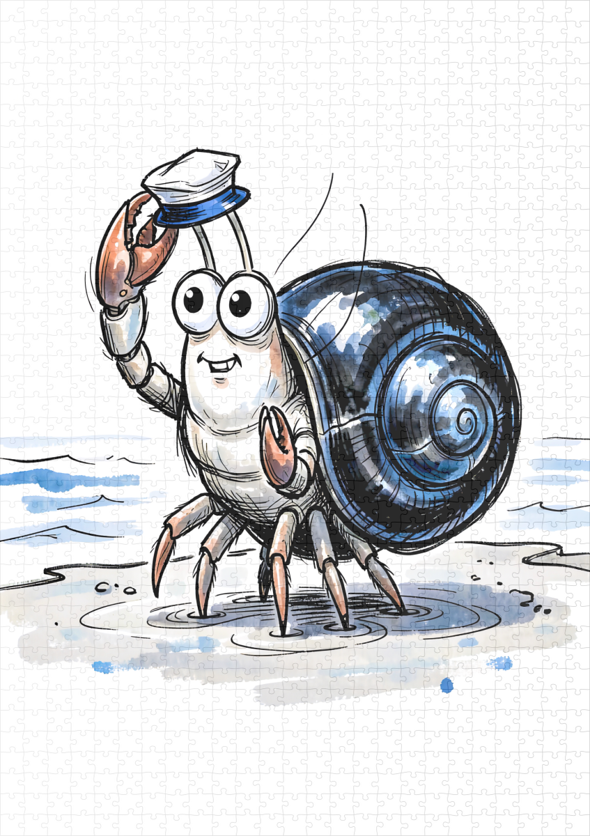raxxa Premium-Puzzle: Hermit Crab Waving Cheerfully in Marine Ink Illustration – Bild 2