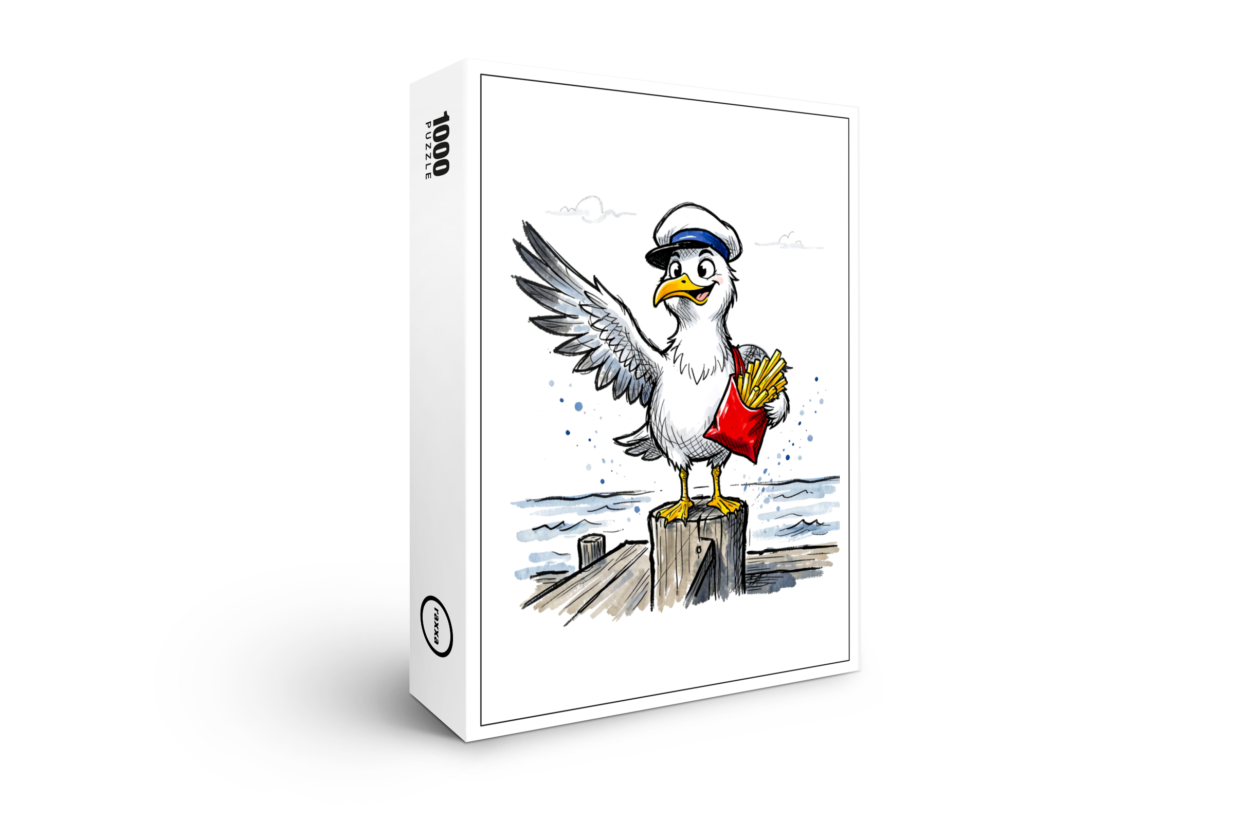 raxxa Premium-Puzzle: Seagull Stealing French Fries Marine Ink Illustration
