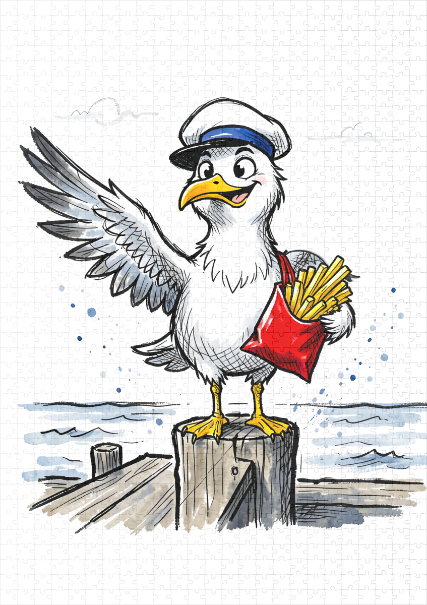 raxxa Premium-Puzzle: Seagull Stealing French Fries Marine Ink Illustration - immagine 2