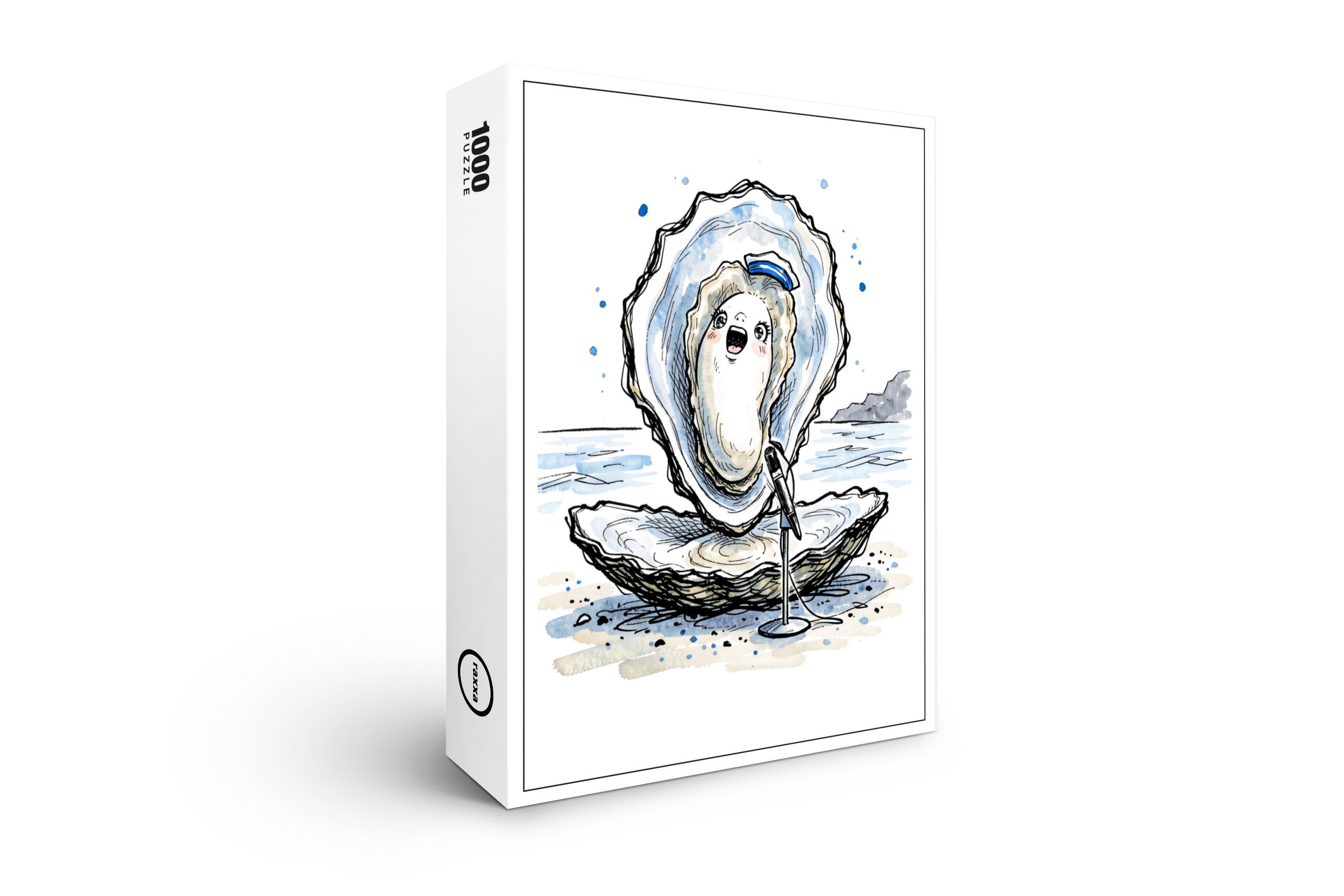 raxxa Premium-Puzzle: Expressive Singing Oyster Performing in Marine Ink Illustration