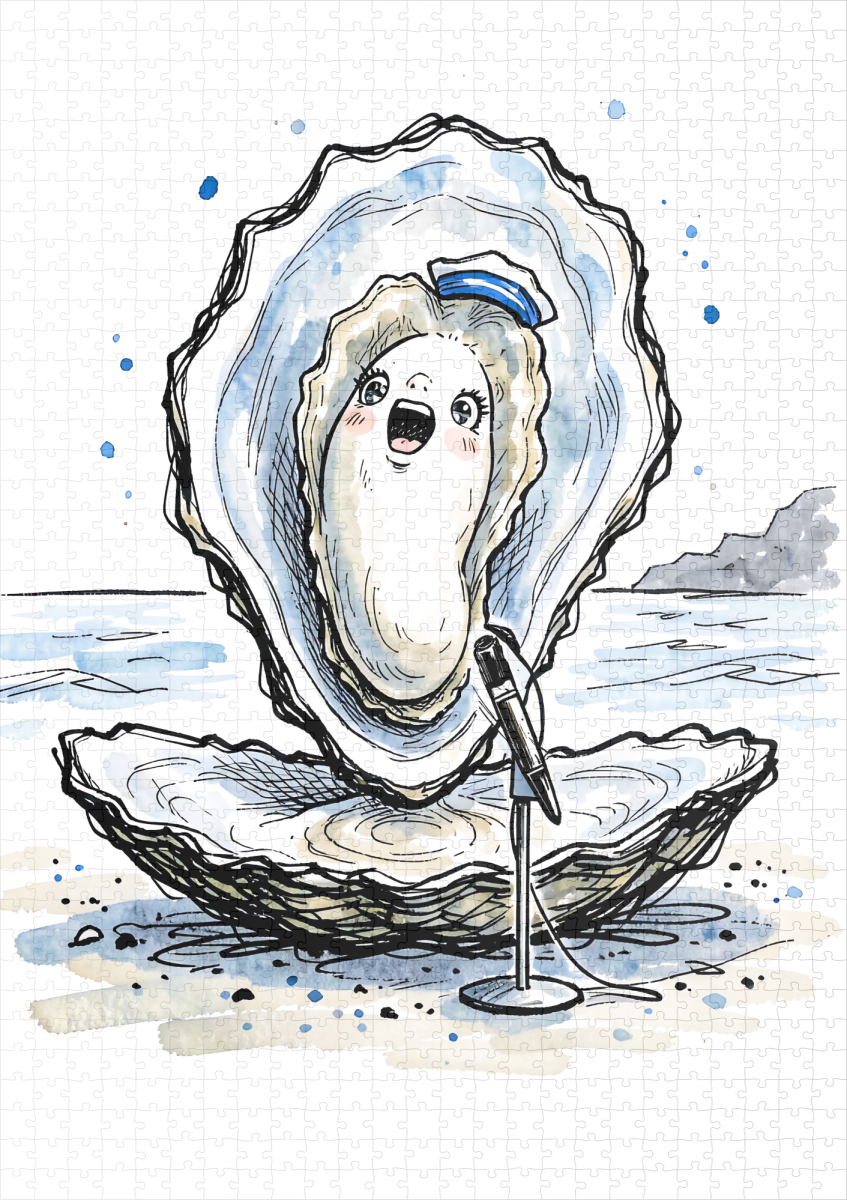 raxxa Premium-Puzzle: Expressive Singing Oyster Performing in Marine Ink Illustration - Imagen 2