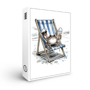 raxxa Premium-Puzzle: Relaxed Beach Crab Enjoying Ice Cream Ink Illustration