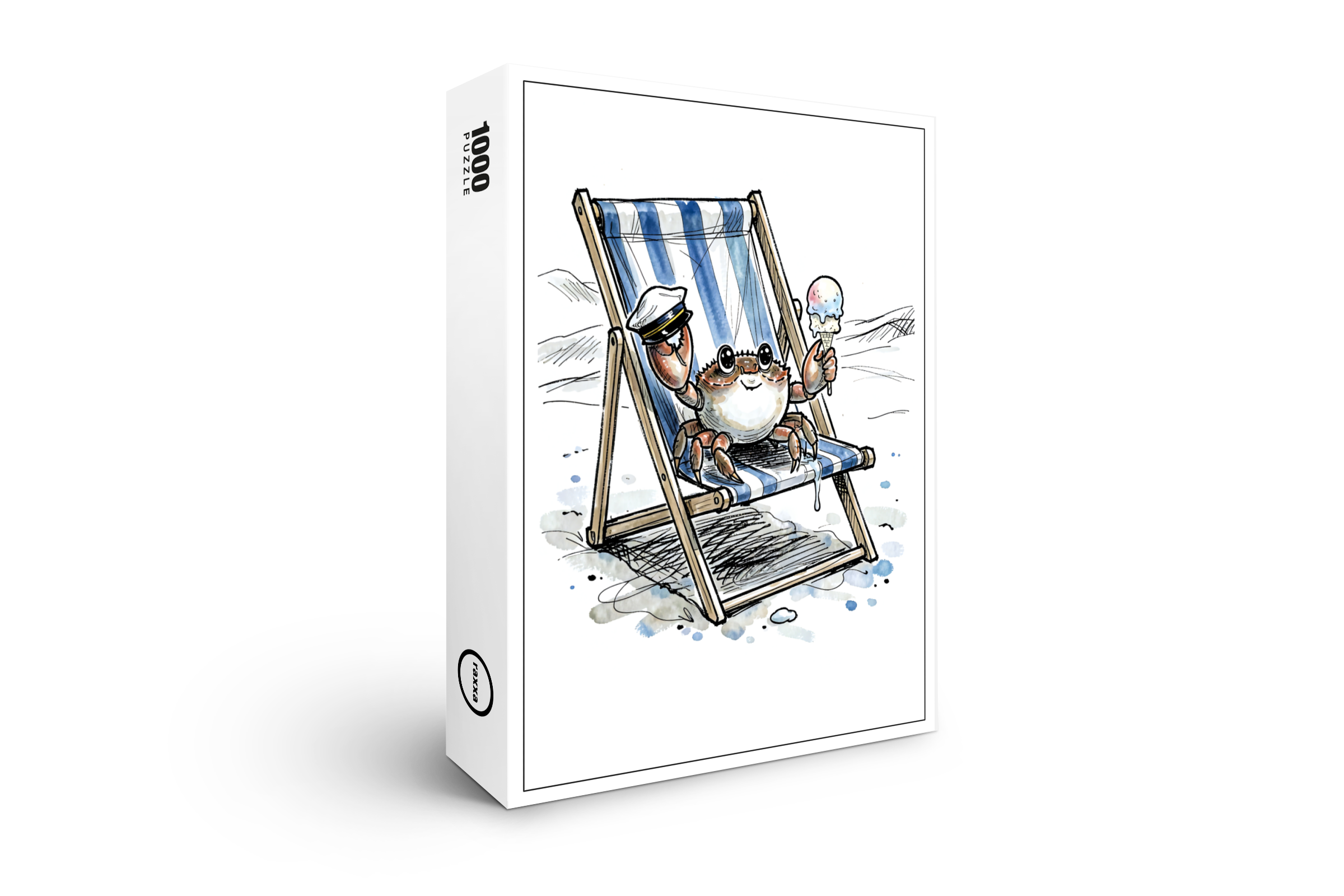 raxxa Premium-Puzzle: Relaxed Beach Crab Enjoying Ice Cream Ink Illustration