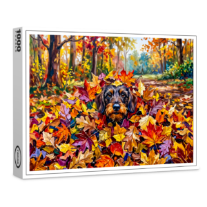raxxa Premium-Puzzle: Dachshund Resting in Colorful Autumn Leaves